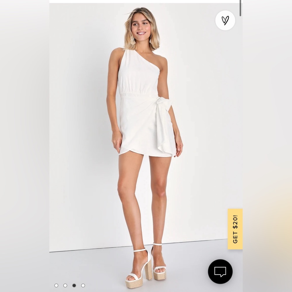 Forever Summer White One-Shoulder Faux Wrap Mini Dress